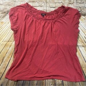 Talbots Rose Pink Braided Neckline Soft Short Sleeve Top